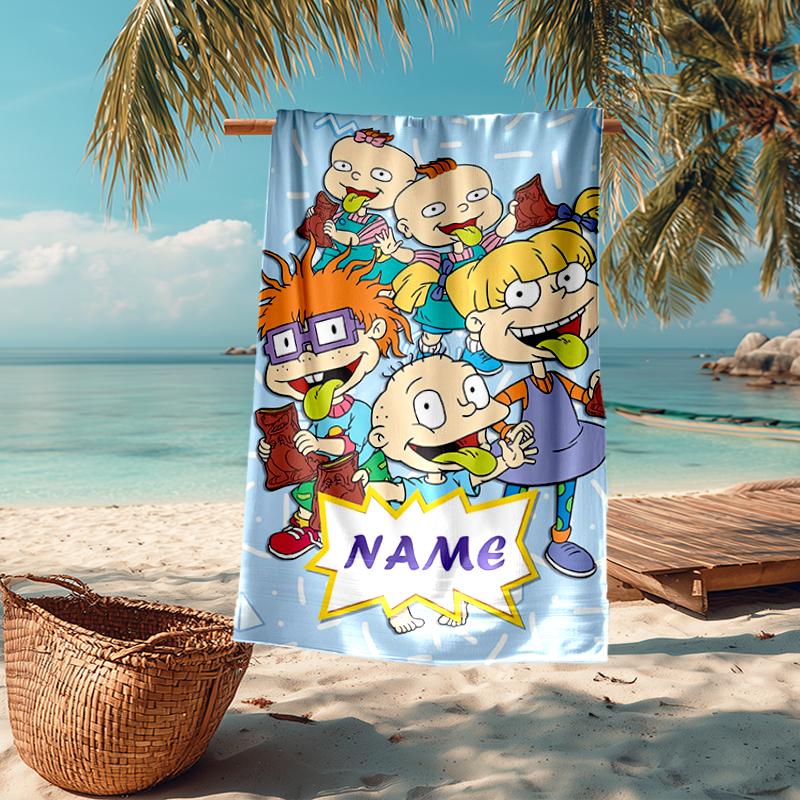 Custom Name Ultra-Soft Beach Towel with Rugrats Theme,Ideal for Pool - Camping, Diving - Perfect Travel Essential, Vibrant Beach Towel.