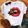 Футболка с блестками 'Burst Sequin Lip' с коротким рукавом, милая белая, женская, Харадзюку, оверсайз, топы