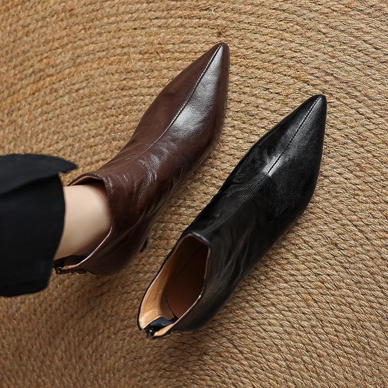 Британский стиль остроносые короткие ботинки женские тонкий каблук осень и зима новые средний каблук высокий каблук показать ноги