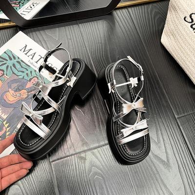 Маленький размер увеличение роста см~ серебристые сандалии на платформе женские носят универсальные с открытым носком с бантами летом для увеличения роста на мягкой подошве Рим