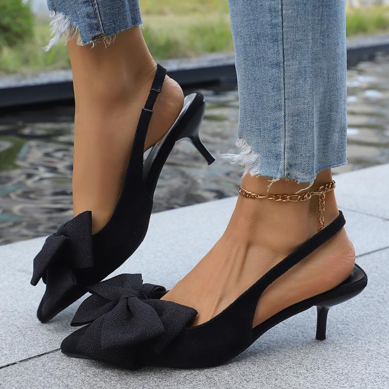 High Heel Sandals 2025 Summer New Fine High Heel Pointed Head Leopard Bow Back Hollow Sandals
