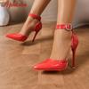 Aphixta 2cm Crystals Belt Buckle Super 12cm High Stiletto Heels Ankle Strap Sandals Women Pointed Toe Heels Shoes Plus Size 50