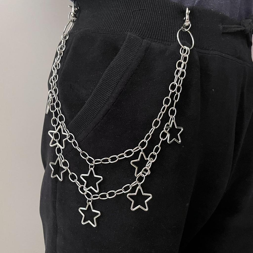 Pants Chain Metallic Punk 2Layered Star Pendant Jeans Chain Clothing Decorative Hiphop Waist Chain Y2K Waist Jewelry
