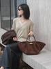 Vintage-Style Folding Basket Tote: Large Capacity Cowhide Bag for Women