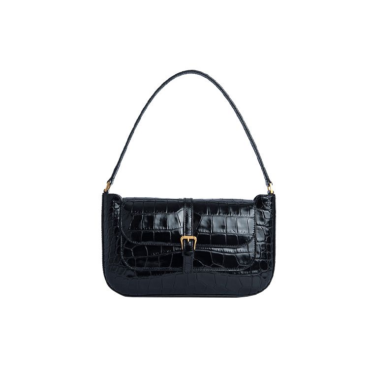 By Far Miranda Crocodile Pattern Handbag Leather Shoulder Bag Women handbags Black 19CRMDASBLDMED