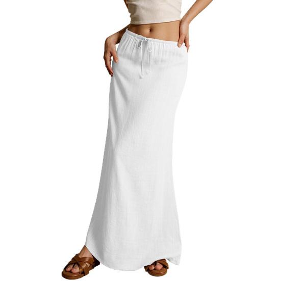 Женская макси-юбка средней посадки, однотонная длинная юбка на шнурке, легко сочетающаяся с женской юбкой для работы, отдыха, повседневной носки