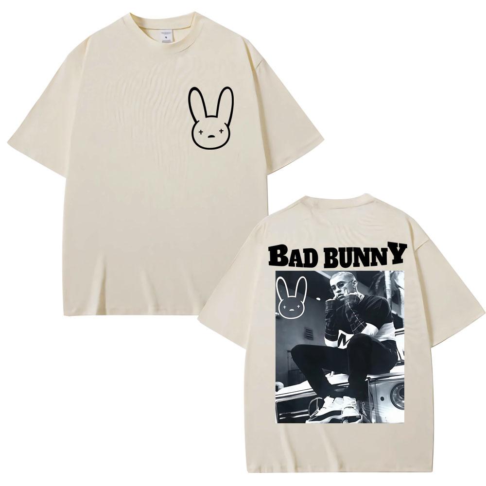 Рэпер BAD BUNNY Винтажная футболка Мужская Женская Хип-хоп Мода Высококачественные Футболки Свободного кроя Хлопковые Футболки Уличная мода Подарки