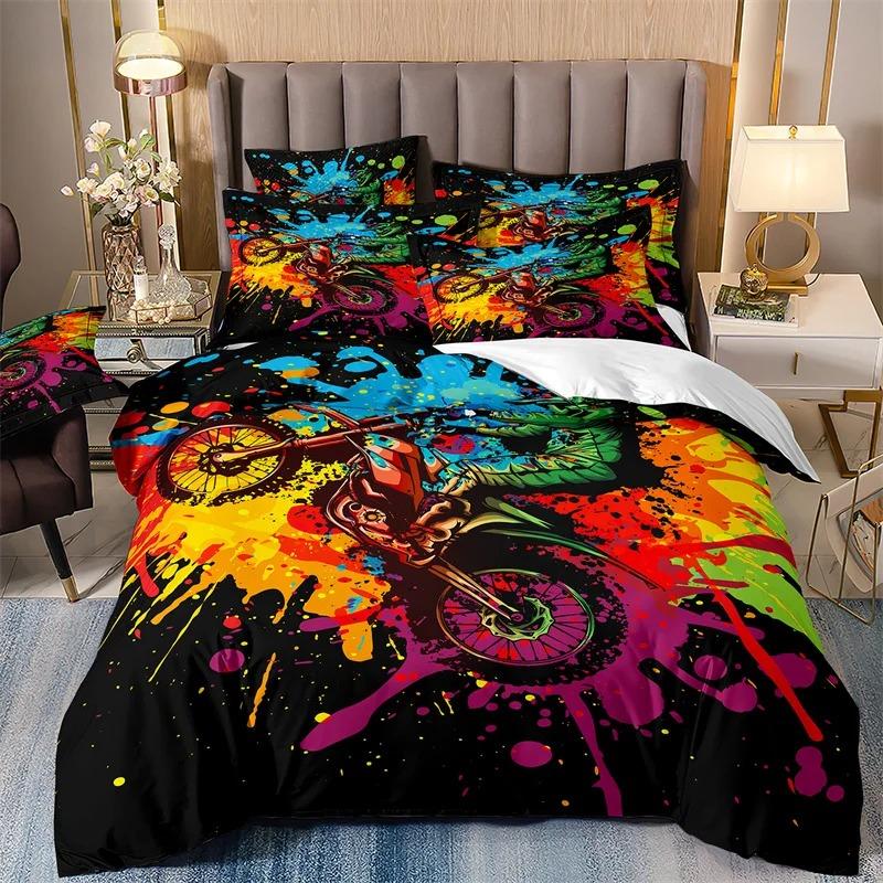 Galaxy Starry Sky Duvet Cover Set for Boys, Speed Rider, Super Cool, Racing Car Comforter, Bedding Sets for Men, Teen, Queen Siz