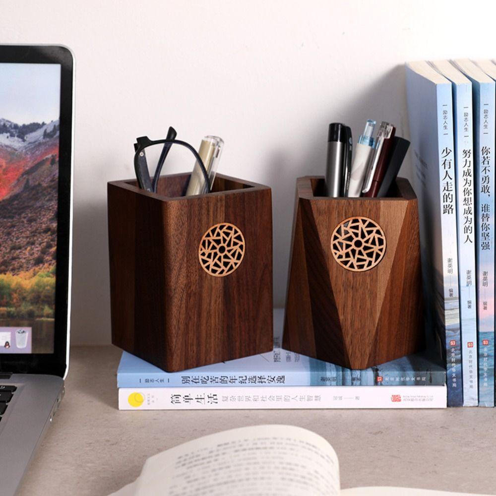 Multiple Use Wooden Pen Holder Black Walnut Pen Container Desk Organizer Wooden Pencil Box Office