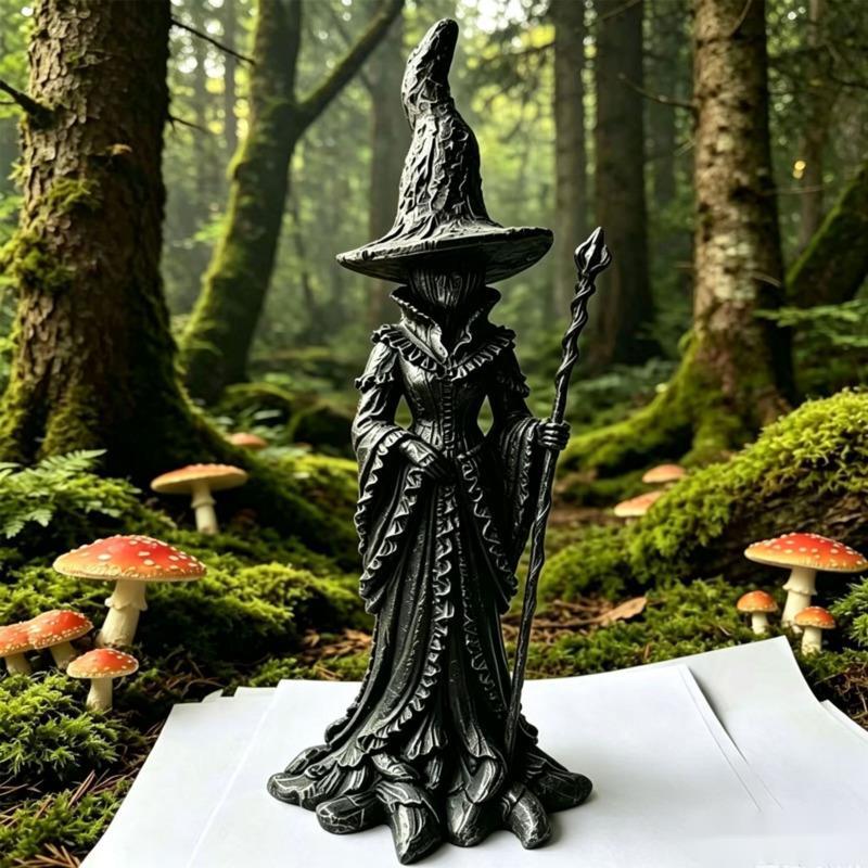 Resin Witch Statue Halloween Spooky Witch Figurine Home Table Shelf Mantel Porch Garden Ornament Decoration Gift