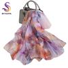 [BYSIFA] Spring Fall Purple Pink Long Silk Scarf Floral Design 100% Mulberry Silk Beach Shawl Scarf Winter Silk Scarves Echarpes