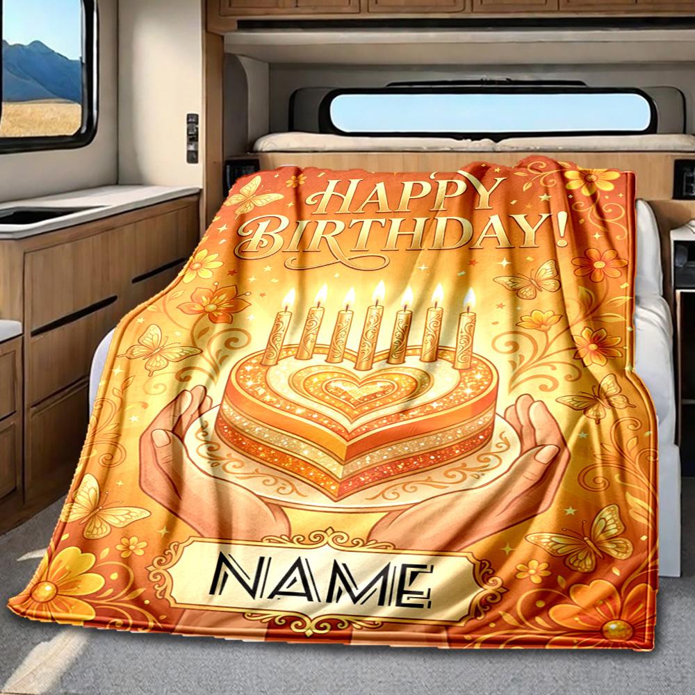 Happy Birthday Celebration Blanket Personalized Name Soft Comfortable Stylish Blanket Car Blanket Perfect For Travel Camping Outdoor Home Suitable For