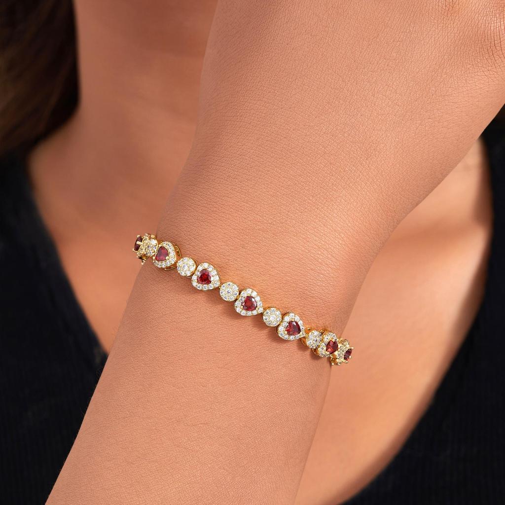 14K позолоченный гранатовый браслет в форме сердца AAAAA цирконовый браслет-цепочка для женщин ювелирные изделия подарок