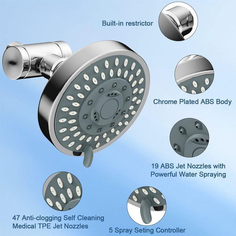 5-function high-pressure chrome replacement shower head for bathroom