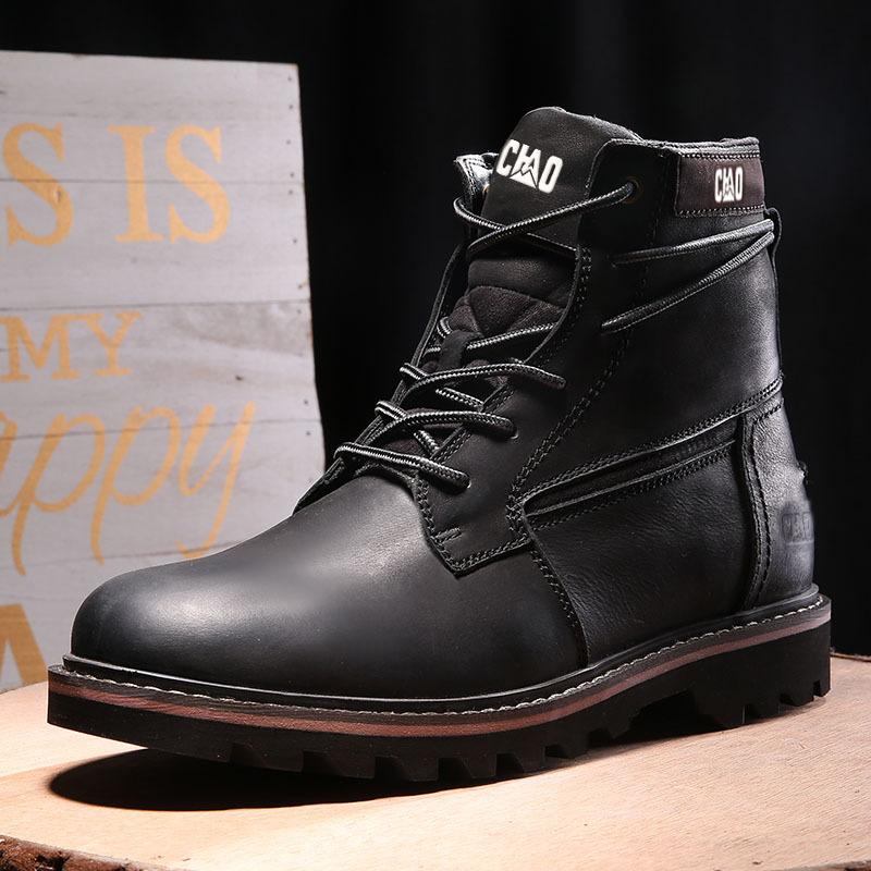 2024 2024 2024 Cow Leather Boots Men Lace Up Ankle Boots Platform Shoes Autumn Winter Ladies Shoes Outdoor Vintage Boots for Men