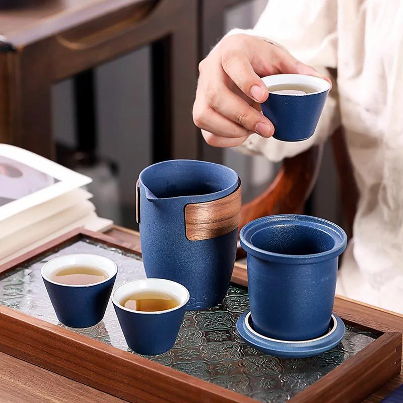 Creative Portable Travel Tea Set, 1 Teapot, 3 Cups, 1 Tea Bag, Fast Guest Cup, Kungfu Tea Set, Activity Gift