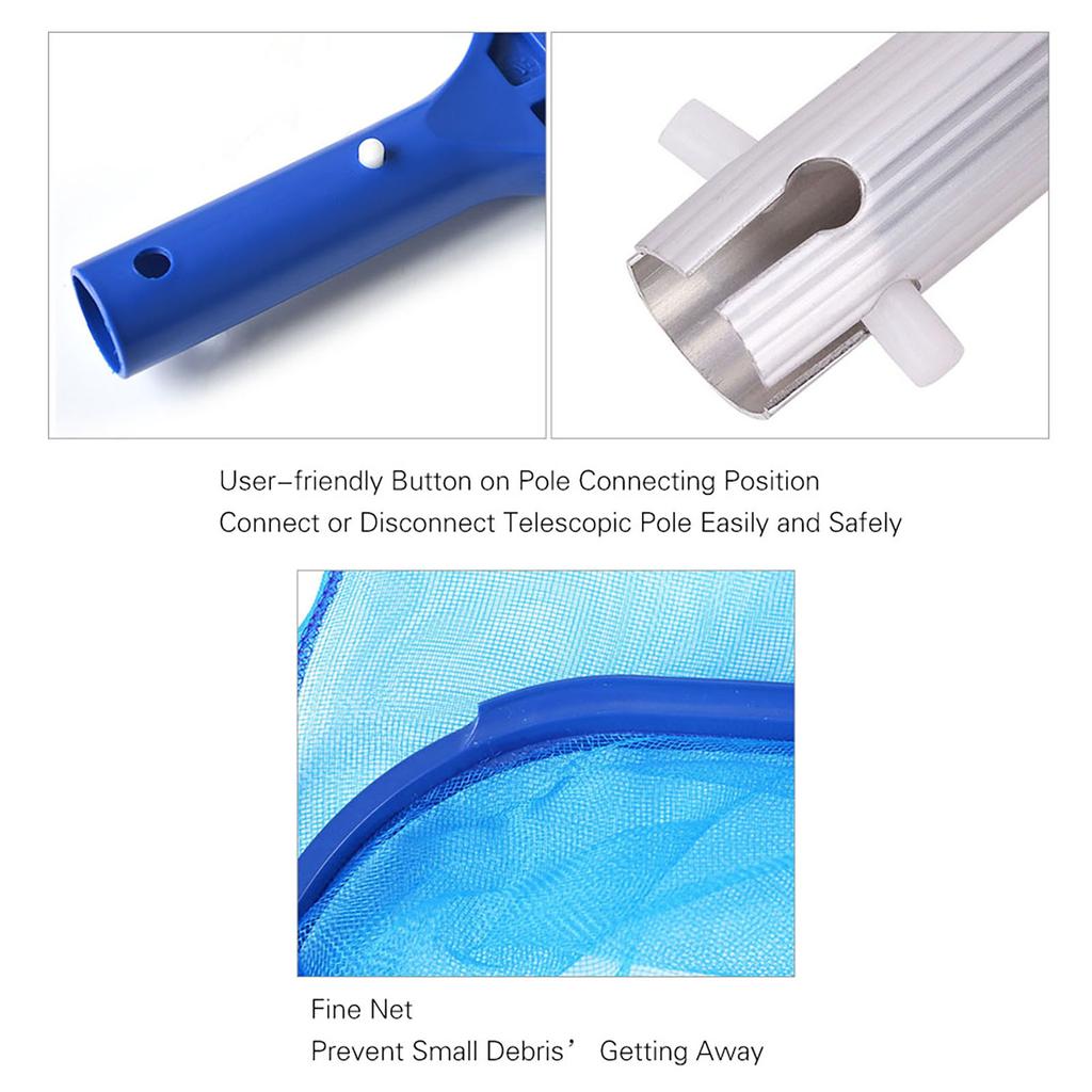 Swimming Pool Skimmer Net Set Includes 1 PCS Deep Leaf Skimmer Net 1 PCS Leaf Rake with Mesh Net Bag 1 PCS Aluminum