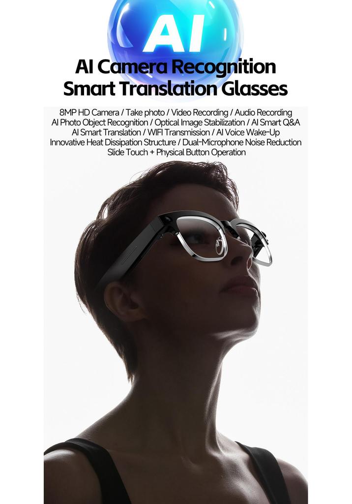 Smart Glasses W630T: AI-Enhanced Chat, Real-time Voice Translation, Photo & Video Recording