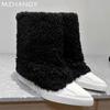 Модные женские ботильоны с острым носком на меху на плоской подошве, дизайнерские плюшевые туфли для женщин, тренд 2025 года, готические ботинки челси, зимние новые женские зимние ботинки