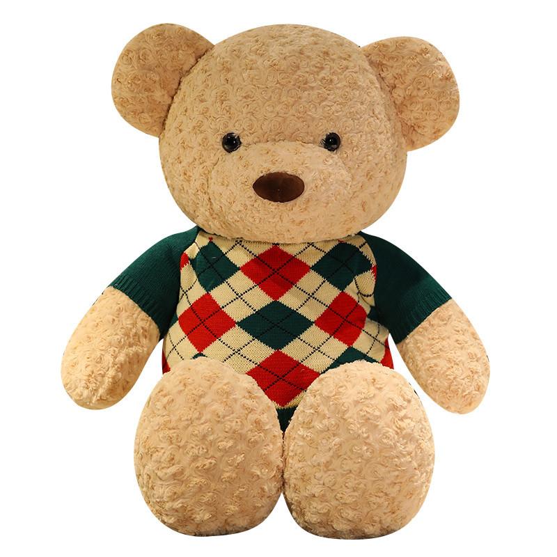 Милый клетчатый свитер, плюшевая игрушка, кукла, плюшевый мишка, девочка, спящий медведь, кукла-медведь, подарок