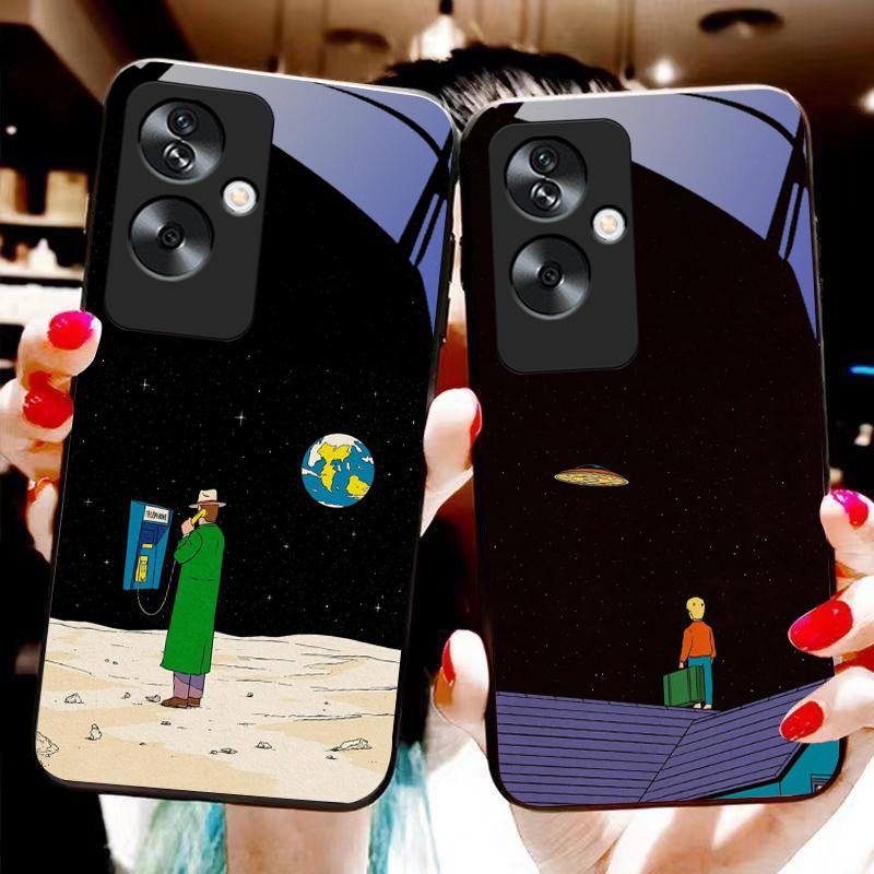 Космический астронавт для Oppo A79 5G 58 78 74 60 4G Reno 11F Realme GT 6 11 Note 50 10 C55 X2 Закаленное стекло Черный чехол для телефона