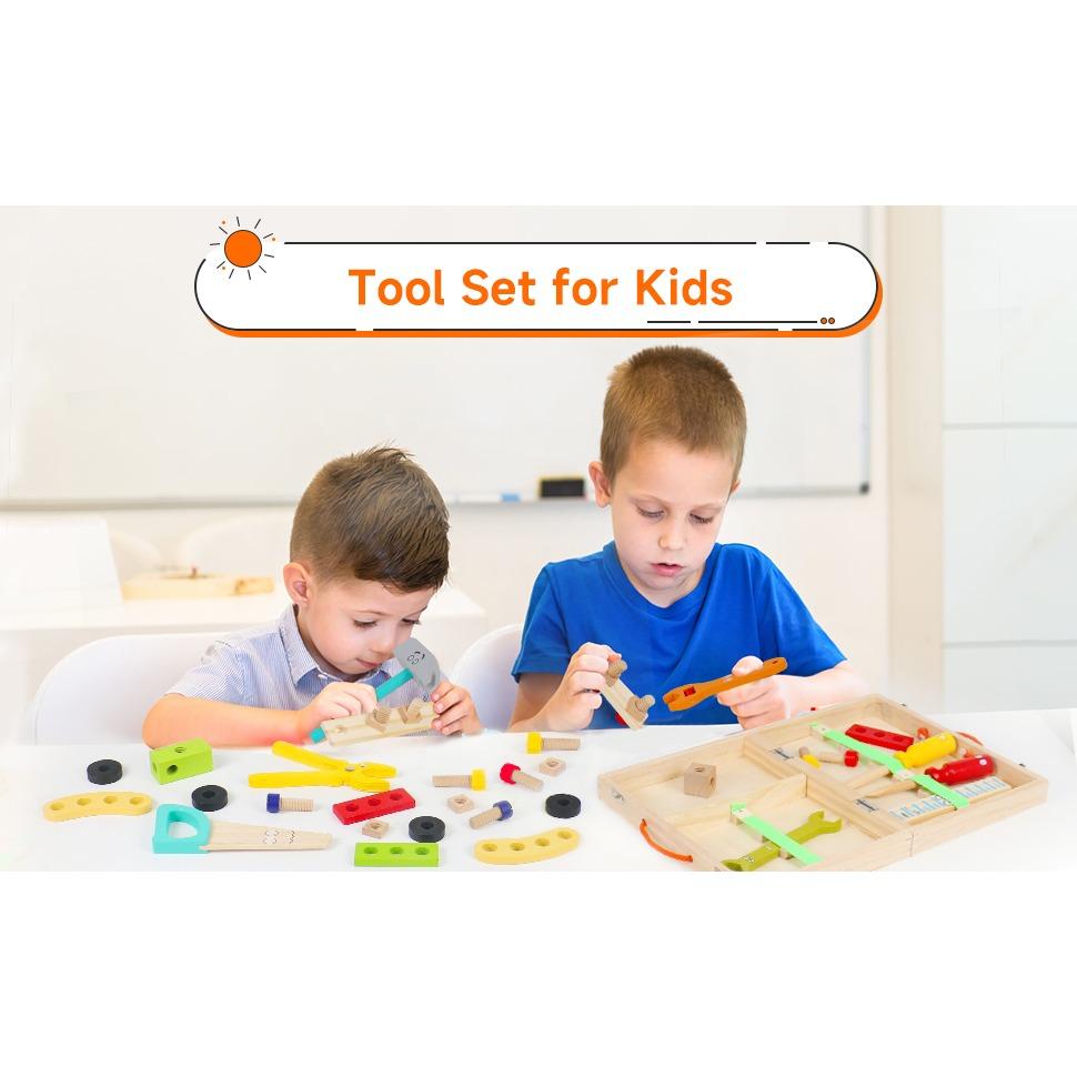 Children's Wooden Toy Tool Box Montessori Toy Educational Games Tool Box Children Children's Toy From Gift Girls Boys 2 3 4 5 6 Years 34 Pieces