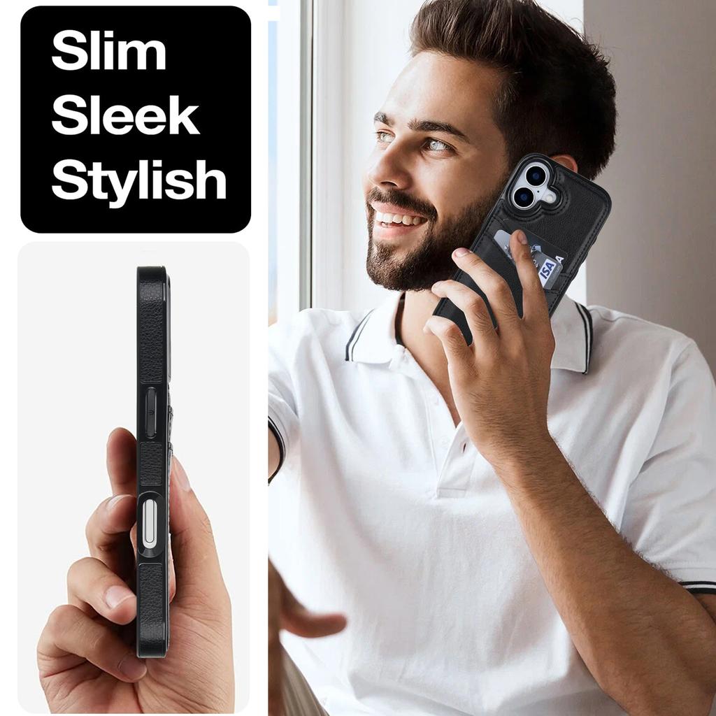 For iPhone 17 Case Card Slot Slim-Fit PU + TPU Mobile Cover