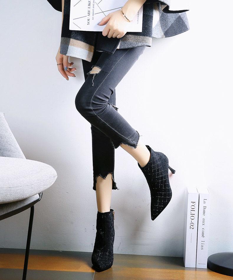 Women's Autumn/Winter Rhinestone Stiletto Ankle Boots with Zipper
