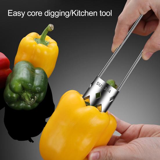2Pcs Red Bell Pepper Corer Stainless Steel Fruit Vegetable Corer & Pitter Remover Pepper Cutter Deseeder Kitchen Utensils