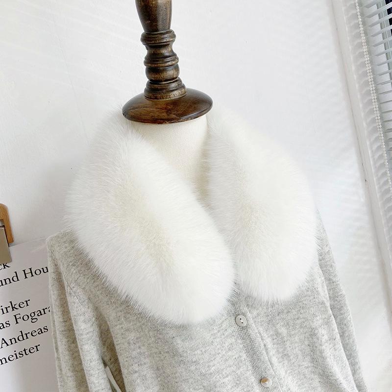 Зимний утолщенный искусственный мех лисьего меха для мужчин и женщин, универсальный хлопковый шарф для одежды, пальто с круглым вырезом, женский шарф