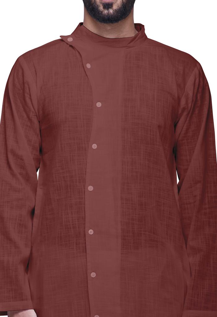 Atasi Длинный рукав индийская мужская курта однотонный хлопок с воротником-стойкой в этническом стиле