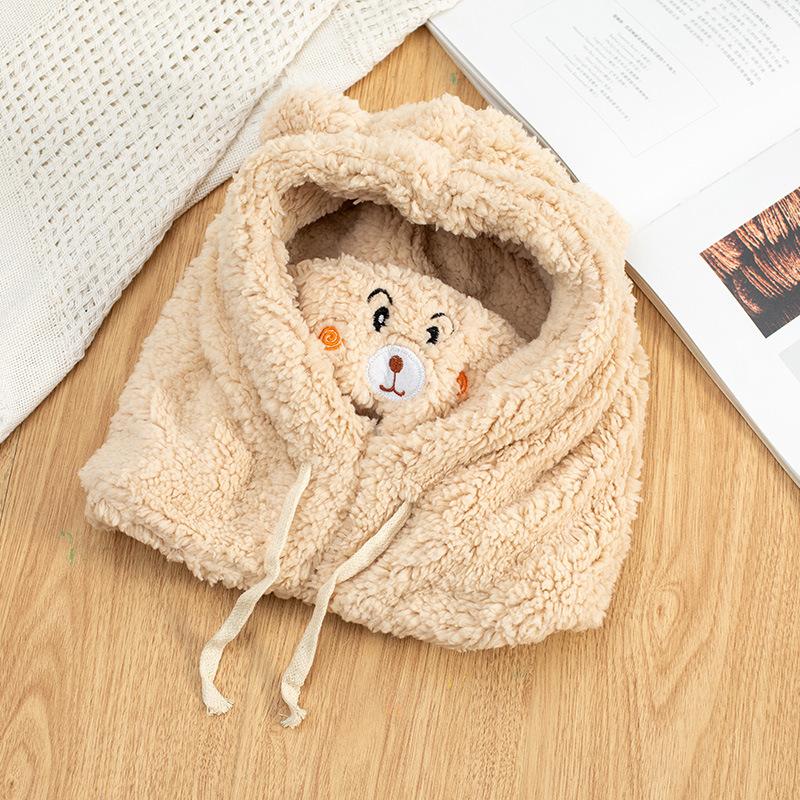 Плюшевая женская шапка на осень и зиму, теплая, милая, пушистая шапка с медведем, шарф, комплект из трех предметов