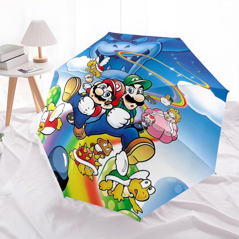 1pc Mario Bros Characters Fully Automatic Folding Portable Umbrella, 8 Iron Frames, Three-Fold Design, Suitable for All Seasons, Suitable for Out