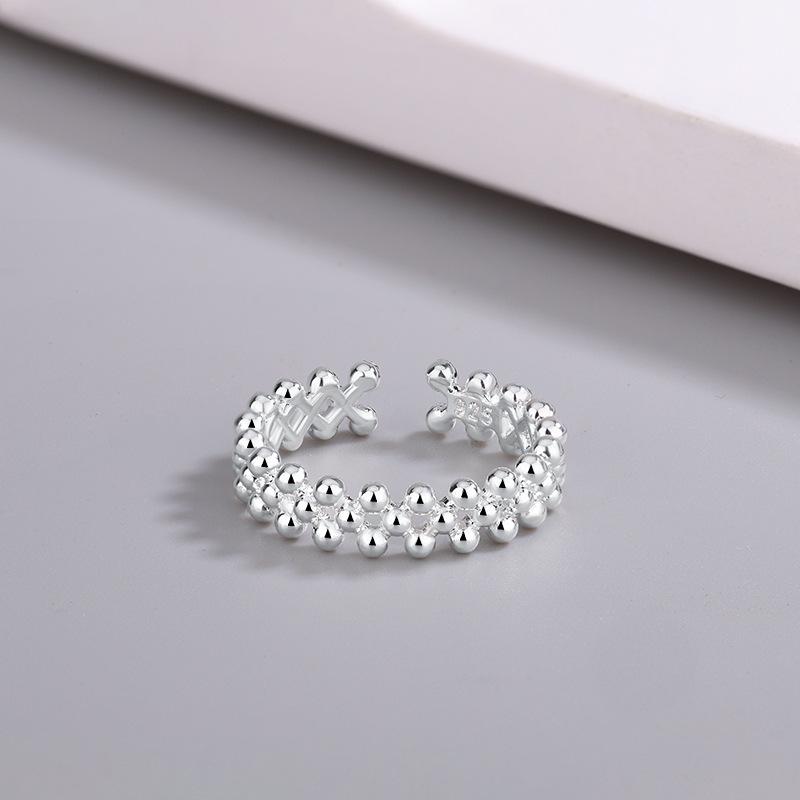 925 Sterling Silver Double-Layer Spherical Open Ring Women's Luxury High-Quality Wedding Jewelry Accessory