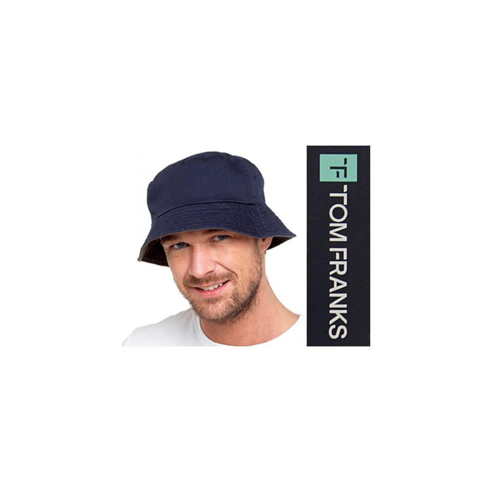 (Navy/Khaki, L) Tom Franks Mens Reversible Cotton Bucket Sun Hat