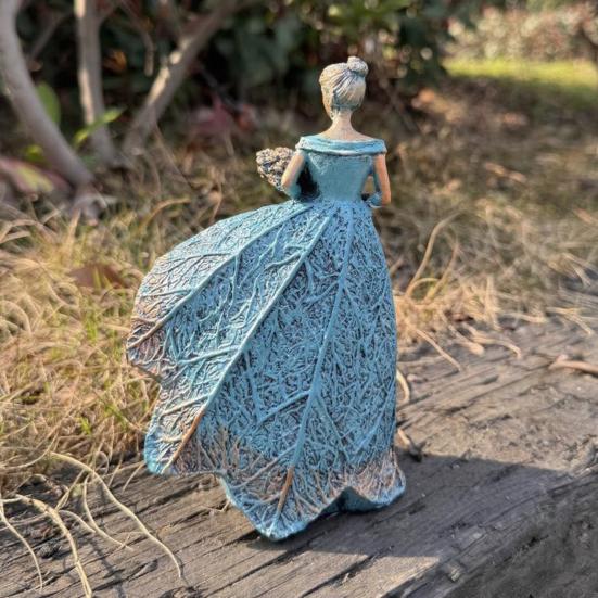 Simulated Flower Fairy Figurine, Resin Sculpture with Embossed Lace Texture, Ornament for Outdoor Indoor Garden Decor Elegant Gift