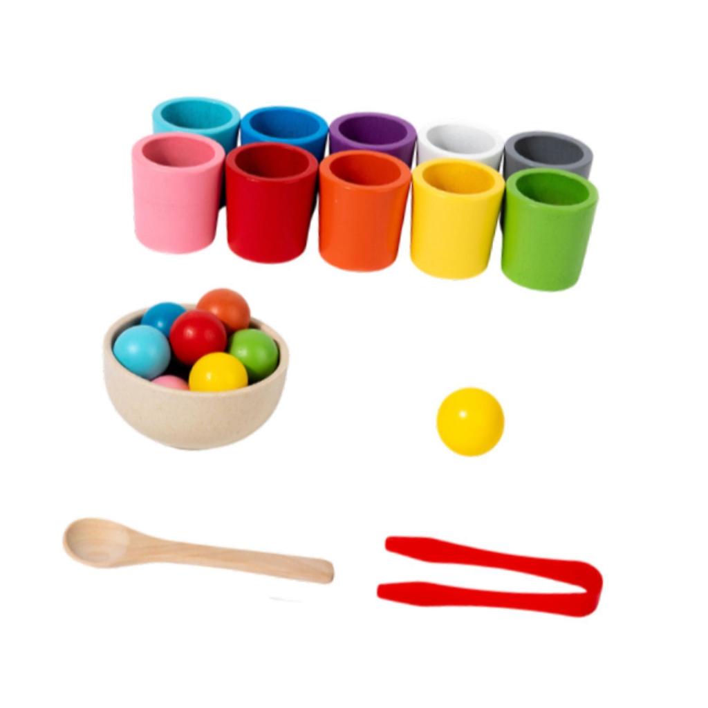 Rainbow Balls in Cups Motor Skills Montessori Early Education Toy Development Learning Wooden