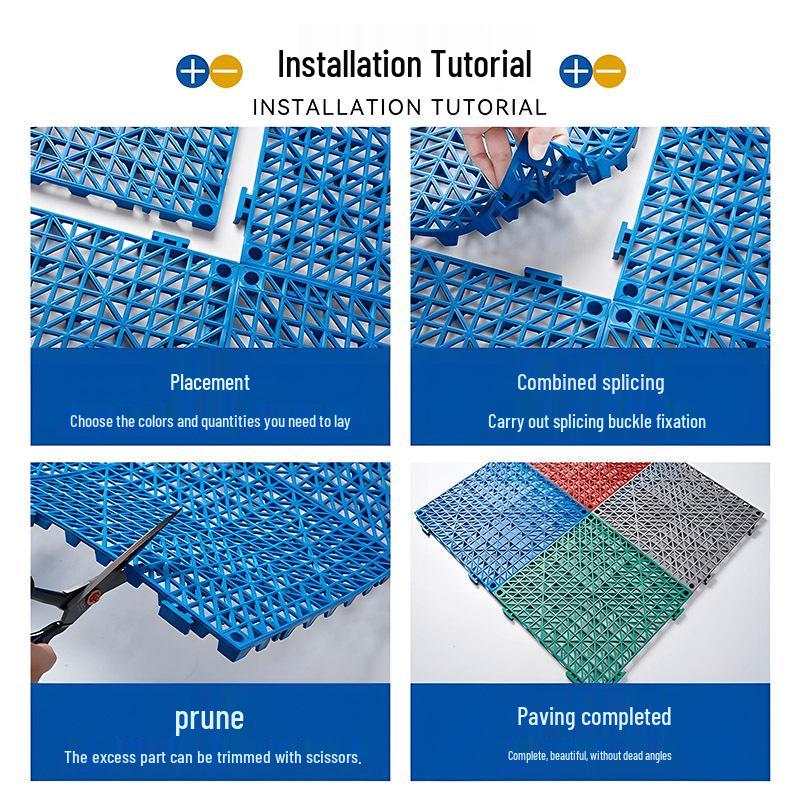 PVC Interlocking Anti-Slip Floor Mat for Shower, Kitchen, Bathroom, Toilet, Pool - Water-Permeable and Hollow Design