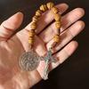 Винтажная медаль Святого Бенедикта Благословение Сплав Деревянные четки Ручной работы Молитвенный крест Бусины Медаль Католическая молитва