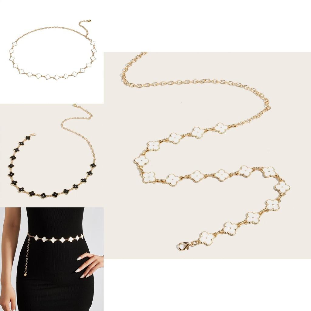 Металлическая поясная цепочка «Четырехлистный клевер» с застежкой-крючком для платья и юбки