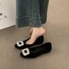 Premium Thick Heel Square Head Rhinestone Single Shoes Women's 2026 Autumn New Temperament Versatile Doudou Shoes Temperament Commuter Shoes