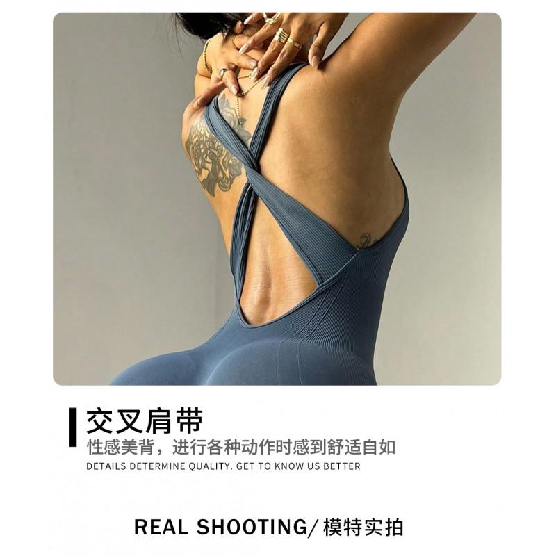 Womens Seamless Stretch Fitness Jumpsuit Yoga Bodysuit With Moisture-Wicking Fabric Gym Outdoor Workout