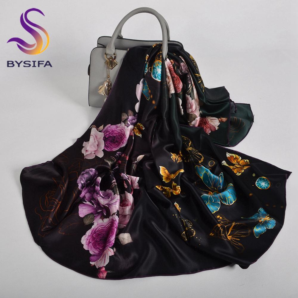 BYSIFA|Новый сине-зеленый 100% шелковый платок шаль женская мода цветочный дизайн шарфы хиджабы брендовые аксессуары шарф обертывание накидка 110*110