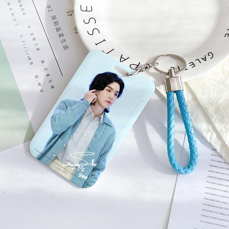 BTS Sliding Photocard Holder, Protective ID Badge Card Case with Braided Keychain Strap, Student Campus Bus Meal Card Protector Merch for ARMY