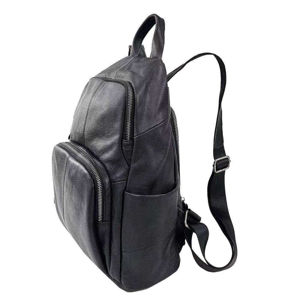 Кожаный рюкзак женский черный воловья кожа женский рюкзак универсальный мягкий кожаный молния сзади дизайн против кражи женская сумка