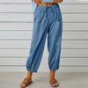 Women's Summer Cotton Linen Pants Elastic Waist Oversized Trousers Loose Drawstring Pocket Long Pants