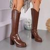 Модная обувь для женщин 2024 года, новые модные женские сапоги до колена с острым носком и толстым каблуком, зимние теплые коричневые длинные сапоги Zapatos De Mujer