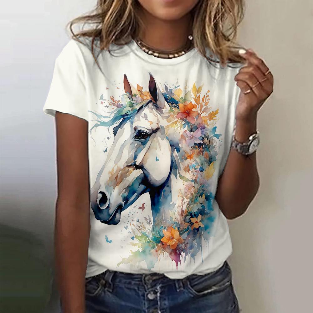Летняя мода Лошадь 3D Принт Футболки Женская уличная одежда Harajuku Повседневная Y2k Футболка с коротким рукавом Футболки с круглым вырезом Топы Одежда