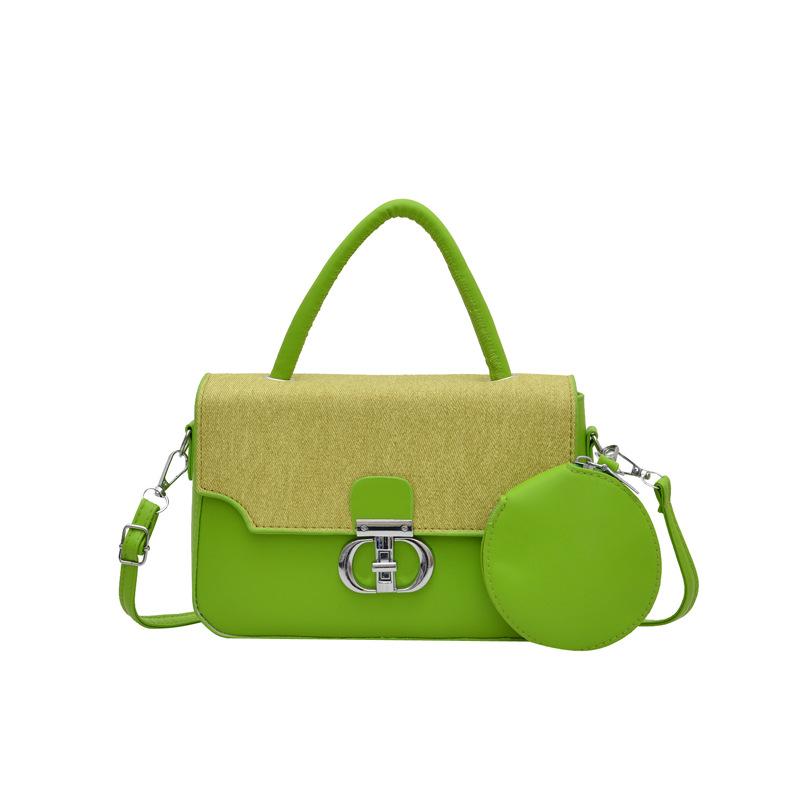 Vintage color-blocking texture lock buckle bag for women, new style for elegant commuting, handheld, shoulder crossbody, small square bag