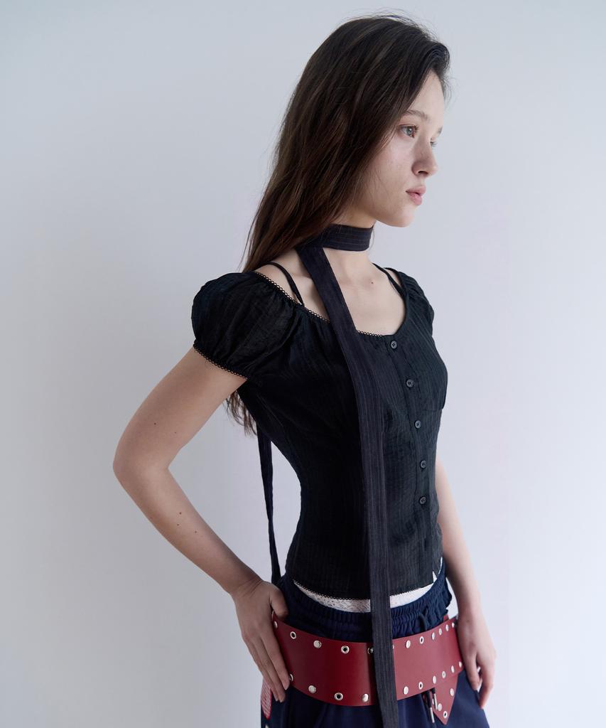ROLAROLA Off Shoulder Tie Blouse Black